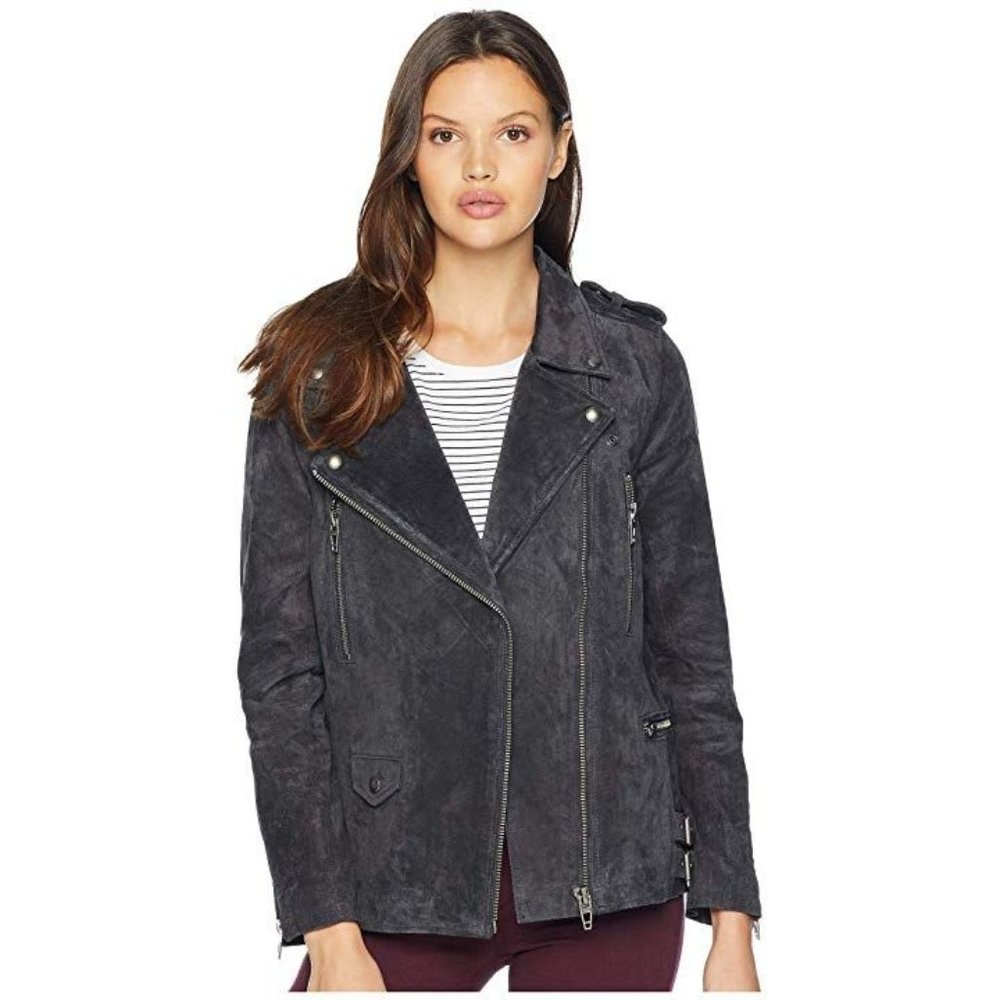Blank NYC Real Suede Moto Jacket in Dark and Stormy S
